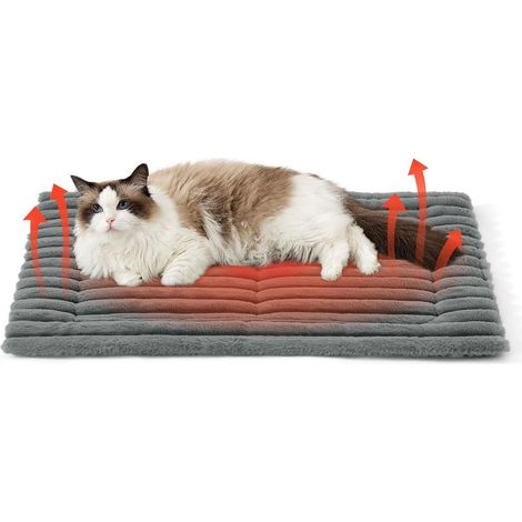 Colchoneta auto-calefactable para cama de gato - Manta de forro polar cálida y lavable de 76 x 50 cm con base antideslizante, colchón mediano para jaula de perros, cachorros y gatos, color gris. (1/5)