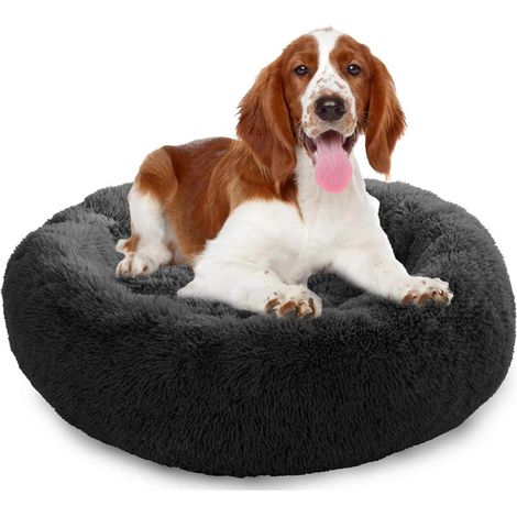 Flauschiges Hundebett Donut Plüsch Katzenbett Waschbar Rund 80cm Dunkelgrau