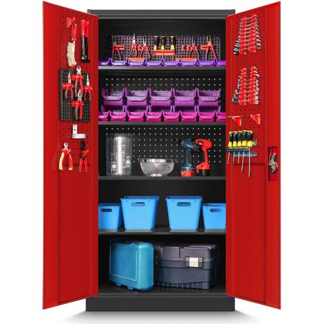 Armoire à Outils Métallique 4 Étagères 185 x 92 x 50 cm Rouge (1/5)