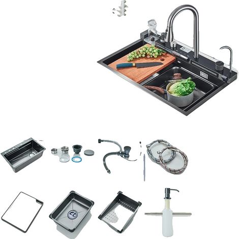 Évier de cuisine, acier inoxydable, caractéristiques du robinet multifonctionnel, Gris A-Main Vendre (1/2)