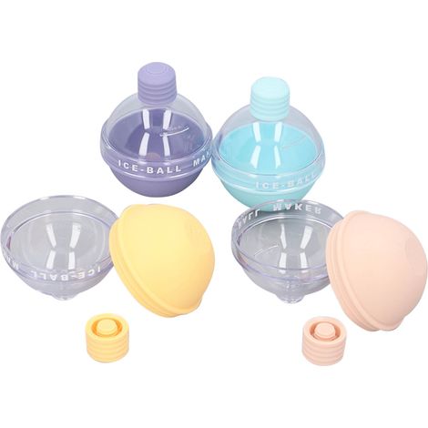 Ortviai Moules à glaçons sphériques en silicone alimentaire – 4 pièces, diamètre 6 cm, couvercle inclus, coloris gourmands (1/4)