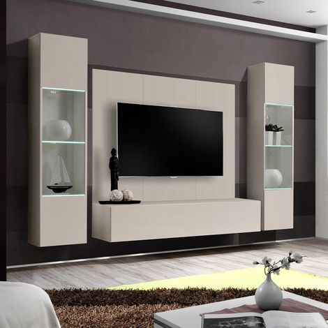Ensemble Meuble TV Mural "Fly AP3" 260cm Beige Gris