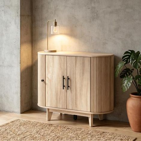 Buffet de rangement en MDF naturel avec 4 portes et étagères réglables, meuble d’entrée ou de salle à manger (1/5)