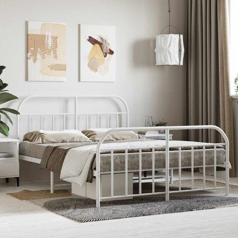 Cadre de lit métal sans matelas et pied de lit blanc 140x200 cm (1/5)