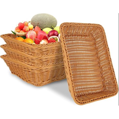 Corbeille a Pain en Poly Osier 35X25X7CM Panier, Rangement, Fruit Osiers, Paniers de Service Rectangulaire pour la Cuisine, le Restaurant, le Magasin (1/5)