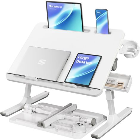 Table de Lit, Bureau Pliable, Plateau 56 x 40 cm, Hauteur Réglable (1/5)