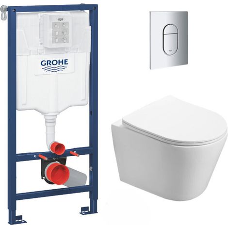 Grohe Pack WC Stützgestell Rapid SL + flanschloses WC Infinitio + Softclose-Sitz + Chromplatte (RapidSL-Infinitio-8)