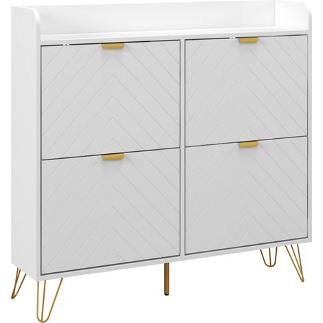 Meuble à chaussures 4 portes abattantes, étagère ajustable, rangement pour chaussures 106x24x102 cm, blanc (1/5)