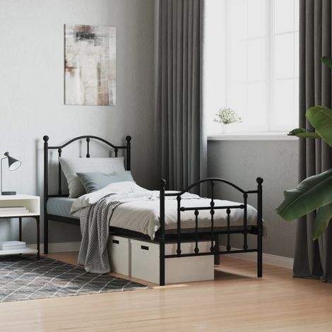 Cadre de lit métal sans matelas avec pied de lit noir 75x190 cm (1/5)