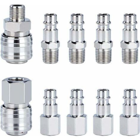Raccord Rapide de Compresseur 1/4"BSP Coupleur Pneumatique d'air Kit Raccords de Tuyau Connecteur Homme Femme 10 Pièces
