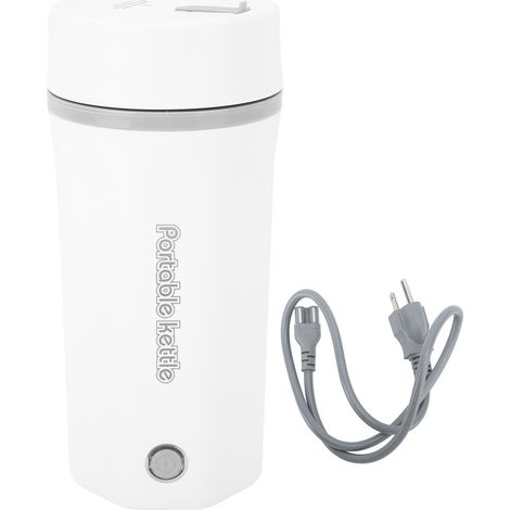Bouilloire électrique portative de voyage 300W 500ml, acier inoxydable 304, chauffe-eau automatique mini pour café thé lait, blanc, fiche américaine 110V 60Hz (1/5)
