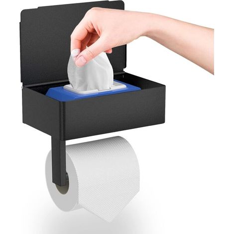 GUIGUZI Porte-papier hygiénique mural en acier inoxydable noir (perforé/non perforé) Porte-rouleau avec étagères spacieuses, porte-papier hygiénique mural pour toilettes et cuisines (1/5)