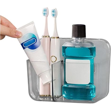 Porte-brosse à dents, porte-brosse à dents à double compartiment, salle de bain, cuisine, rangement adhésif mural, aucun perçage requis