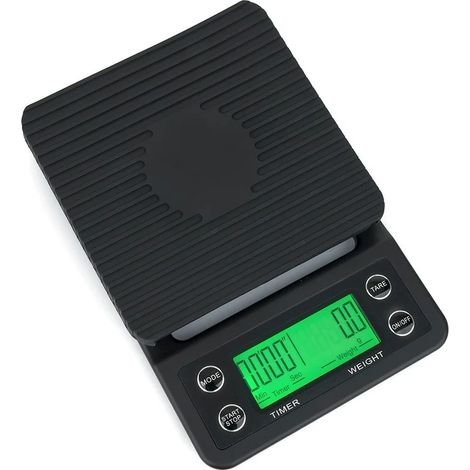Balance électronique avec minuteur pour la préparation du café, 3 kg/0,1 g et 5 kg/0,1 g, pour cafetière filtre, portable, de cuisine, avec écran LCD.-AquaForge