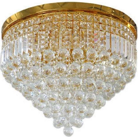 TrAdE Shop Traesio - Lampadario Soffitto Plafoniera Con Sfere Cristalli In Vetro Portalampada E14 A - Oro