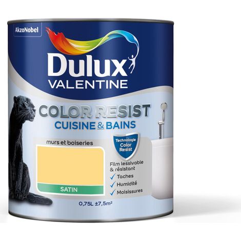 Peinture Color Resist Cuisine & Bains Satin Jaune Frais 0,75 L - Dulux Valentine