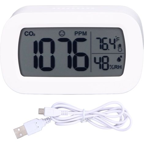 CO2-Detektor mit USB-Netzteil – Gaskonzentrationsmessgerät und Innenraumthermometer/Hygrometer (1/5)