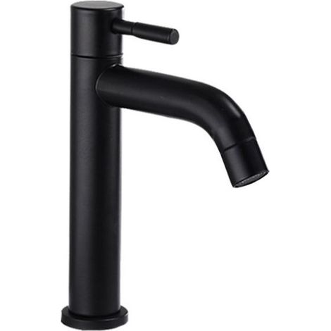 Robinet de lavabo en acier inoxydable 304, robinet de lavabo à poignée unique, robinet d'eau froide simple - noir (1/4)
