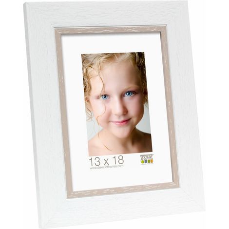 Cadre Photo Look Technique de Peinture avec Filet Beige Résine Blanc 22,2 x 22,2 x 1,5 cm (1/2)
