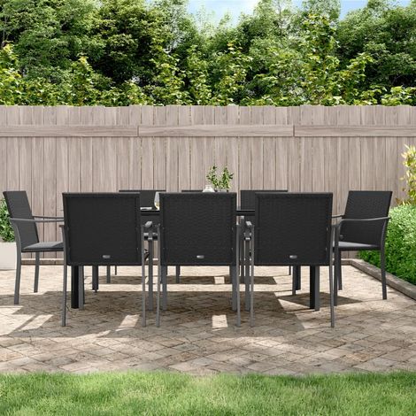 Ensemble Table et Chaise de Jardin Contemporain Ensemble à manger de jardin 9 pcs coussins résine tressée acier 28407 (1/5)