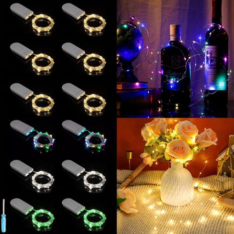 12 Pack LED String Lights Battery Operated Indoor Outdoor 2M 20 LED Micro Silver Copper Wire String Lights for Bottle Wedding Garden Christmas Halloween Party (1/5)