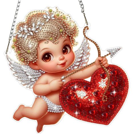 Diamant Painting Anhänger Amor mit Herz, Fensterbild Bastelset für Erwachsene & Kinder