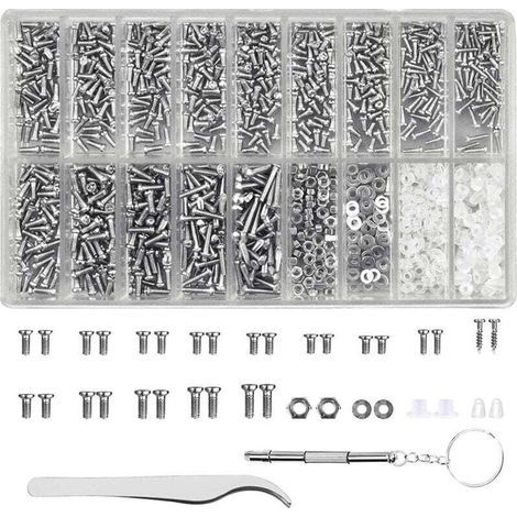 Kit di riparazione occhiali da 1000 pezzi: mini cacciavite, pinzette, viti, assortimento di dadi (1/4)