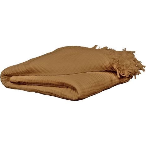 Plaid 180 x 220 cm en quadruple gaze de coton camel - PEPA 2 (1/5)