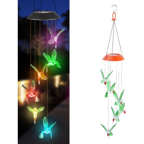 Nouvelle carillon solaire d'extérieur, avec boule EVA LED à sept couleurs dégradées colibri et papillon, carillon de jardin, cadeau de Noël. (1/5)