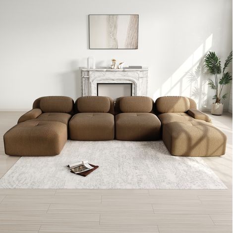 Modulares U-Sofa ohne Montage, rahmenlos, aus Cordstoff, 388 x 178 x 70 cm, Braun HAVRYA (1/5)