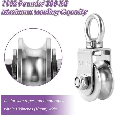 Poulie De Renvoi - Lot De 2 - Acier Inoxydable 304 - Rotation 360° - Pour Câble Et Corde - Charge 500 Kg MANCHE PORTE-ELECTRODE (1/5)
