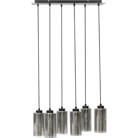 Lámpara colgante moderna 6 luces base hierro vidrio pantalla ahumada sala de estar dormitorio iluminación ambiental gris Puriri