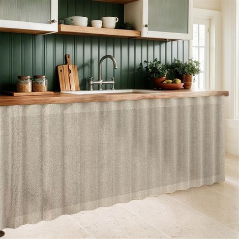 Kitchen Wardrobe Curtains, Beige Grey, 120 x 80 cm Bathroom, Dustproof Curtain for Shelves, Under Sink Curtains, Hook and Loop Installation (1/2)