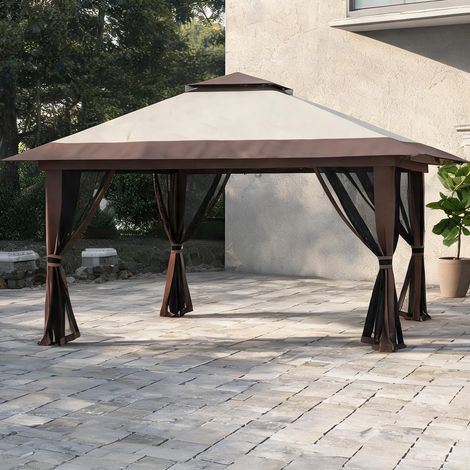 Pavillon de jardin pliable 4 x 4 m en polyester avec protection (1/5)