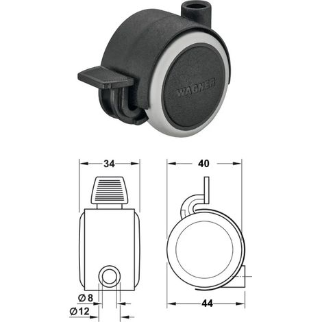 BIRUOTA HAFELE 611.74.601 D.40 FRENATA PORTATA 35 KG SENZA PERNO O PIASTRA DI FISSAGGIO