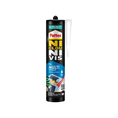 Pattex Ni Clou Ni Vis Tous Matériaux Intérieur & Extérieur, colle de fixation, colle forte tous supports, mastic blanc, cartouche de 450 g