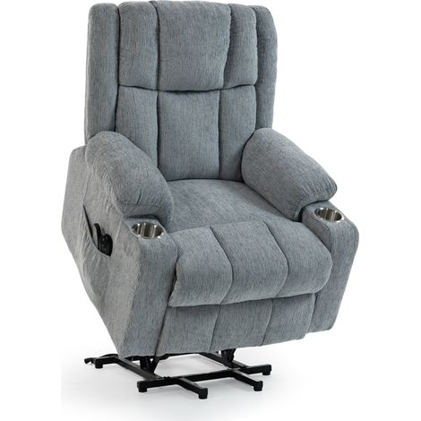 Elektrischer Relaxsessel mit Aufstehhilfe, Massage und Heizung, Samtstoff hellgrau (1/5)