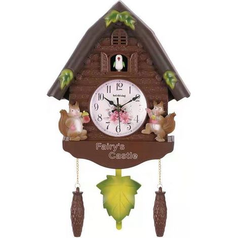 Europäische Kreativ-Kuckucksuhr, Dekorative Wanduhr für das Wohnzimmer, Geräuschlose Quarzuhr YD259 (Braunes Eichhörnchen) (1/5)