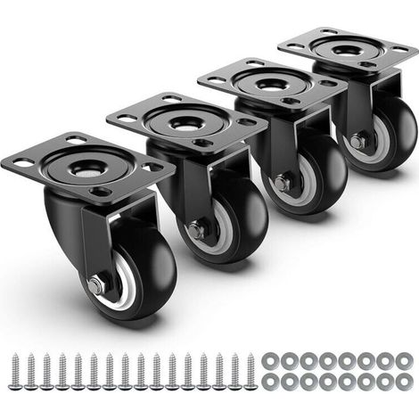 Roulettes pour meubles de 50 mm - Capacité totale de 250 kg - Lot de 4 roulettes robustes sans freins, roulettes pivotantes, roulettes de transport, roulettes pour palettes