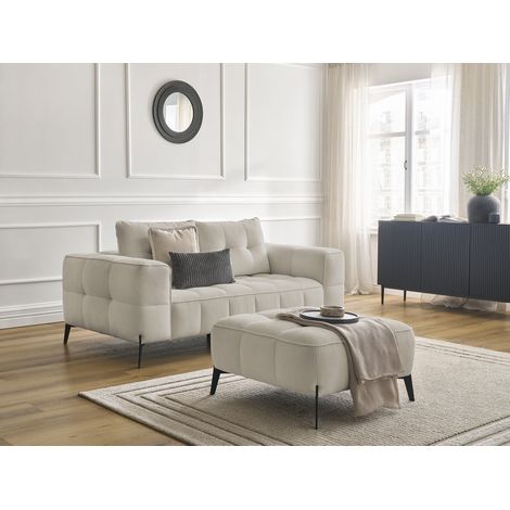 BOBOCHIC - Canapé droit fixe 2 places ANIS tissu texturé avec pouf   Beige (1/5)