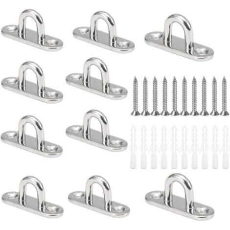 10 Pcs M5 Crochets de Plafond en Forme U Acier Inoxydable 304 Base 15 x 45mm Support Mural Plaques à Oeil pour Fixer Les Cordons sur Bateau Yoga ou Suspendre Les Lustres de Plafond (1/5)