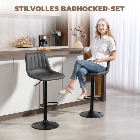 Lot de 2 tabourets de bar vintage, avec repose-pieds, hauteur ajustable, dimensions 43 x 49,5 x 111 cm. (1/4)