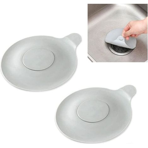Lot de 2 bouchons de vidange universels en gel de silice pour évier de cuisine, baignoire, lavabo, gris (1/4)