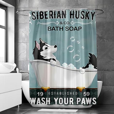 Rideau de douche motif chien et chat rétro, tissu salle de bain imperméable, 90x180 cm (1/5)
