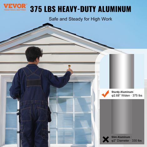 Échelle Télescopique Aluminium, 3,8 m, Escabeau Extensible Capacité 170 kg, avec Barre Stabilisatrice, Échelle Polyvalente Pliable… (1/5)