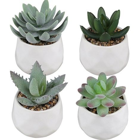 Ensemble de bonsaï en céramique succulente simulée de 4 décorations pour la maison, ensemble de bonsaï succulent de plante simulée (1/5)