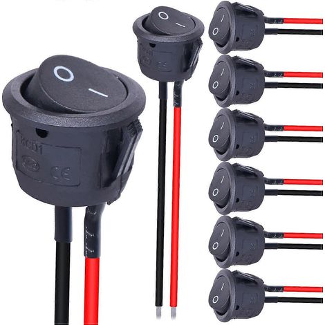 Lot de 8 interrupteurs à bascule marche/arrêt SPST 2 broches à verrouillage. ronds. précâblés 6 A/250 V ou 10 A/125 V CA pour bateaux. voitures. etc. kcd1-xy (1/5)