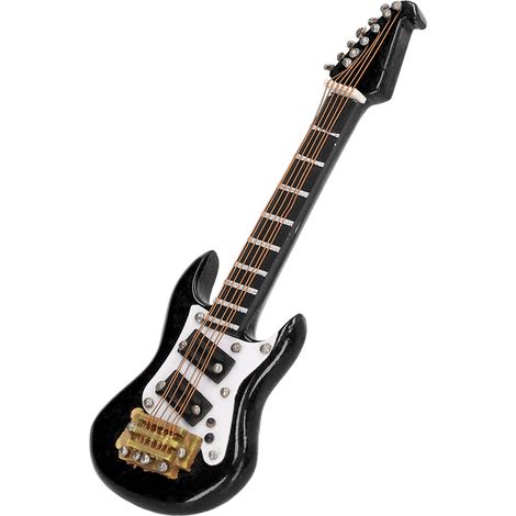 Aimant de réfrigérateur miniature en forme de guitare électrique, en résine noire, finitions soignées. (1/5)