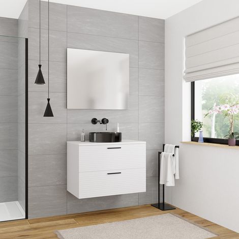 Ceramia Komplettset 80 cm: Waschtisch matt weiß + zusammengebautes Möbel FSC-zertifiziert, off-white (CERAMIA-4OW80-S)