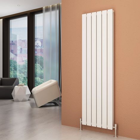 ELEGANT 1600x456mm Vertical Designer Double Flat Panel Column Radiator White Central Heating with White Thermostatic Radiator Valves (1/5)